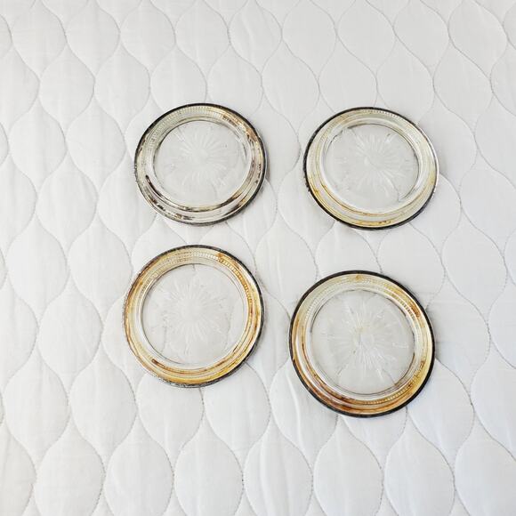 VNTG 1950s Leonard Silverplated Crystal Coasters Italy Set of 4 Starburst Glass - Picture 5 of 7